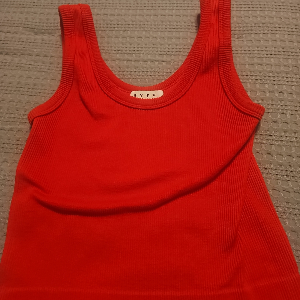 Red Ribbed Tank Top - Women's Sleeveless Scoop Neck